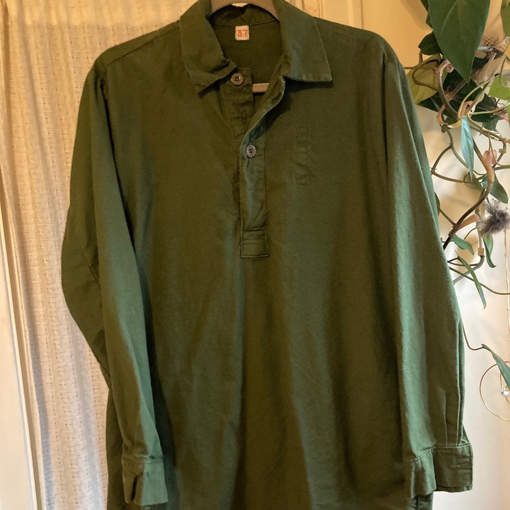 Olive Green Popover extra long button up